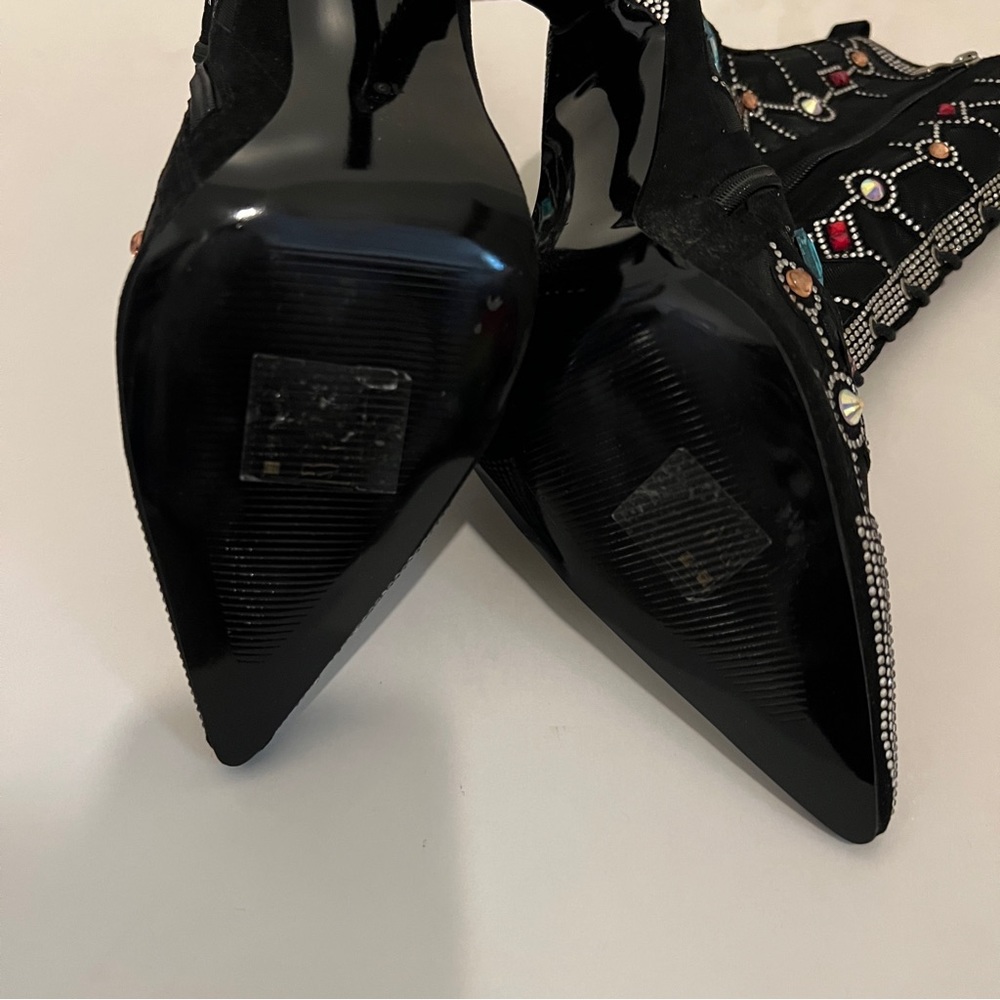 Brand New Azalea Wang GEM Black Mesh Jewel Bootie Heels, 10 - Picture 7 of 8